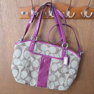 Coach Canvas Shoulder Bag - Purple and Tan